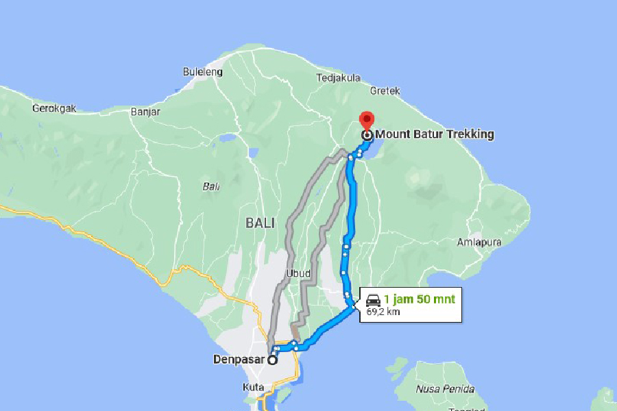 Route to mount batur trekking starting point from Denpasar