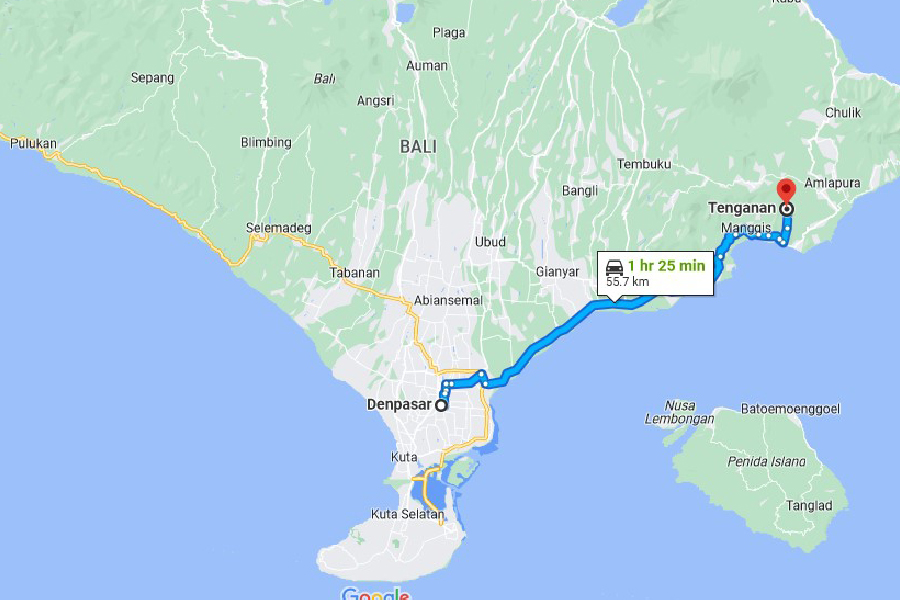 Route to Tenganan village from Denpasar